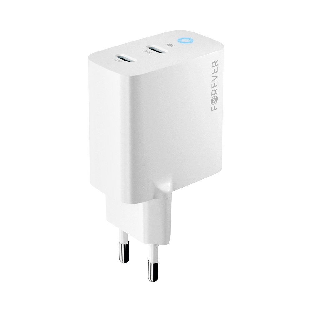 Forever adowarka sieciowa GaN PD QC TC-06-40CC 2x USB-C 40W biaa