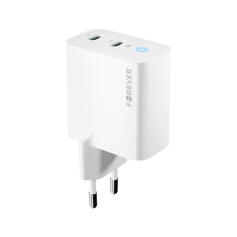 Forever adowarka sieciowa GaN PD QC TC-06-65CC 2x USB-C 65W biaa / 3