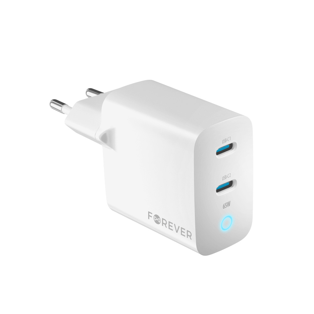 Forever adowarka sieciowa GaN PD QC TC-06-65CC 2x USB-C 65W biaa / 4