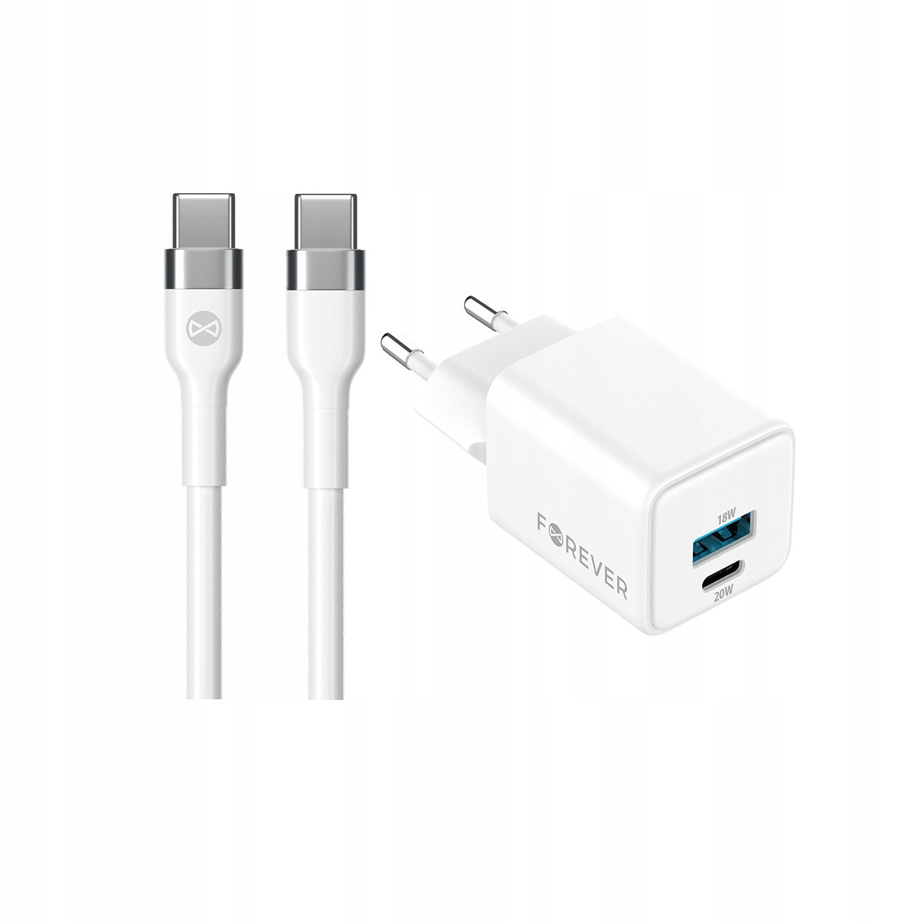 Szybka adowarka GaN 20W PD QC Forever kostka z kablem 1m USB-C do telefonu 2 wejcia biaa LG K7 (X210) / 2