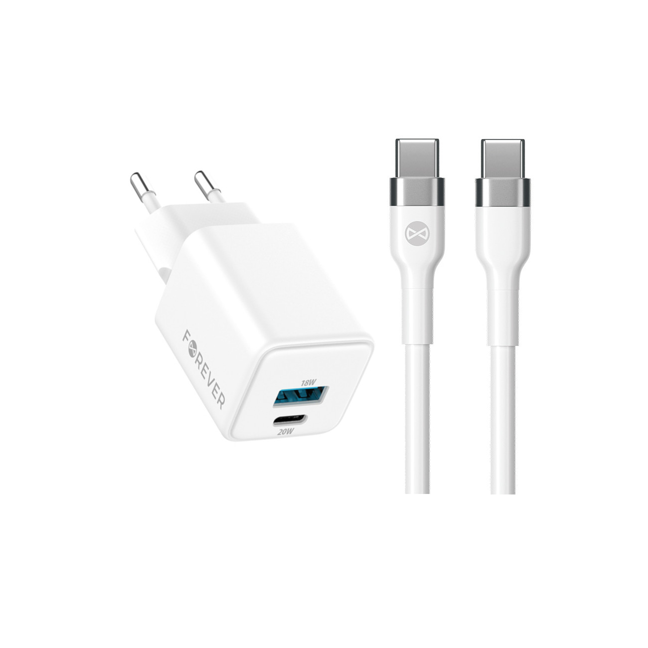 Szybka adowarka GaN 20W PD QC Forever kostka z dugim kablem 2m USB-C do telefonu 2 wejcia biaa LG K7 (X210)