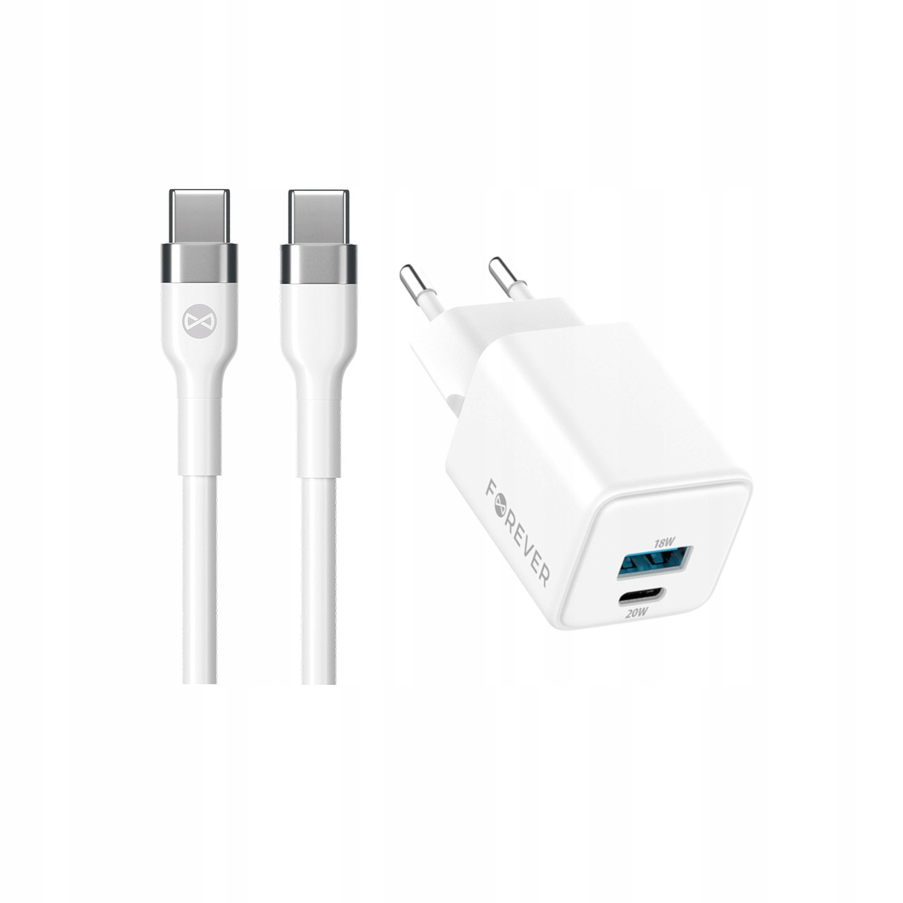 Szybka adowarka GaN 20W PD QC Forever kostka z dugim kablem 2m USB-C do telefonu 2 wejcia biaa LG K7 (X210) / 2