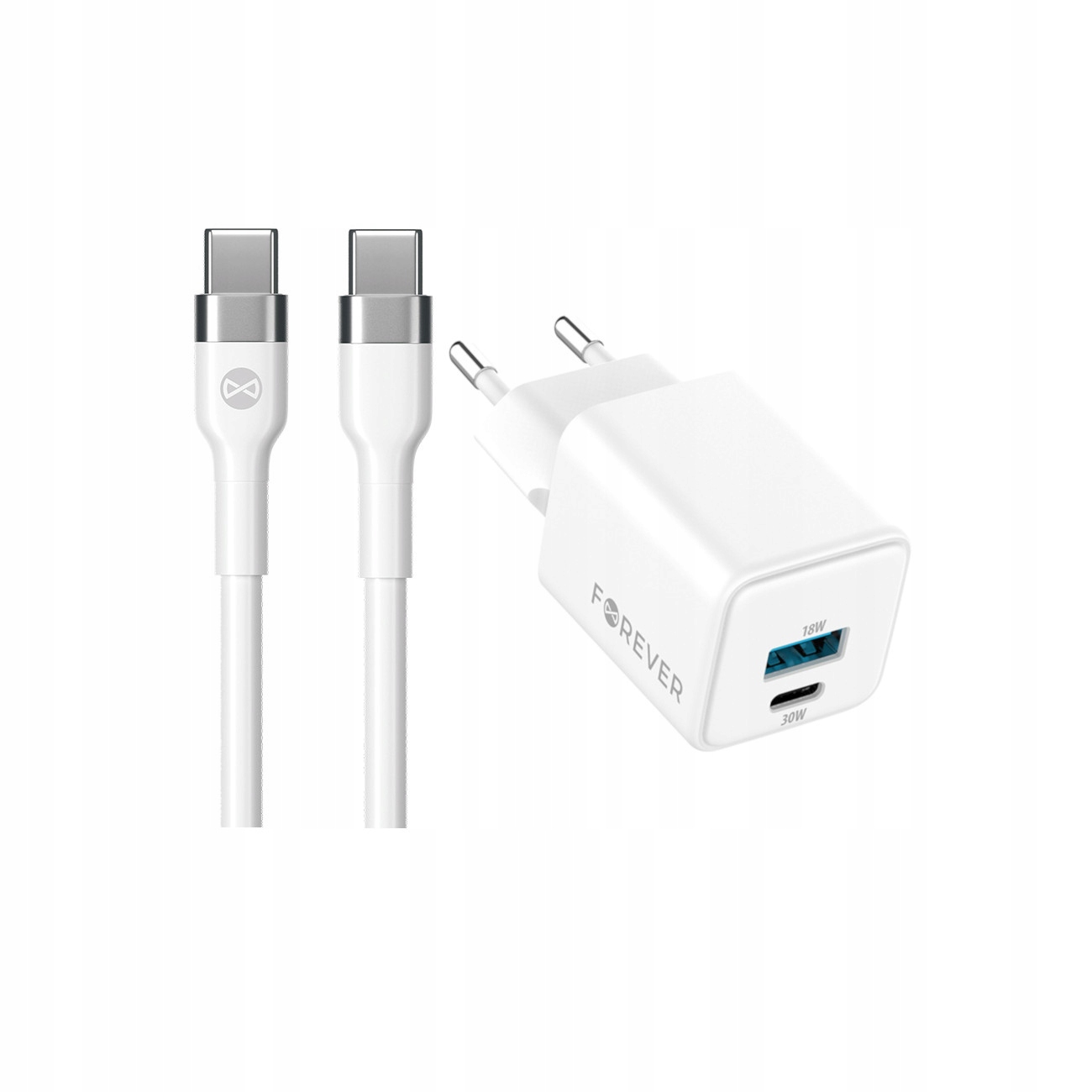 Szybka adowarka GaN 30W PD QC Forever kostka z kablem 1m USB-C do telefonu 2 wejcia biaa LG K7 (X210) / 2