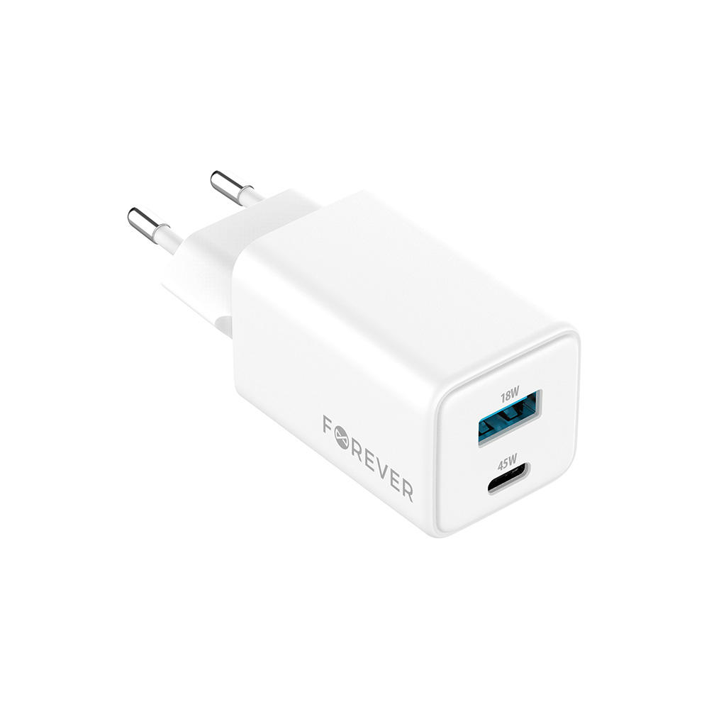 Szybka adowarka GaN 45W PD QC Forever sama kostka bez kabla USB-C do telefonu 2 wejcia biaa LG K7 (X210)