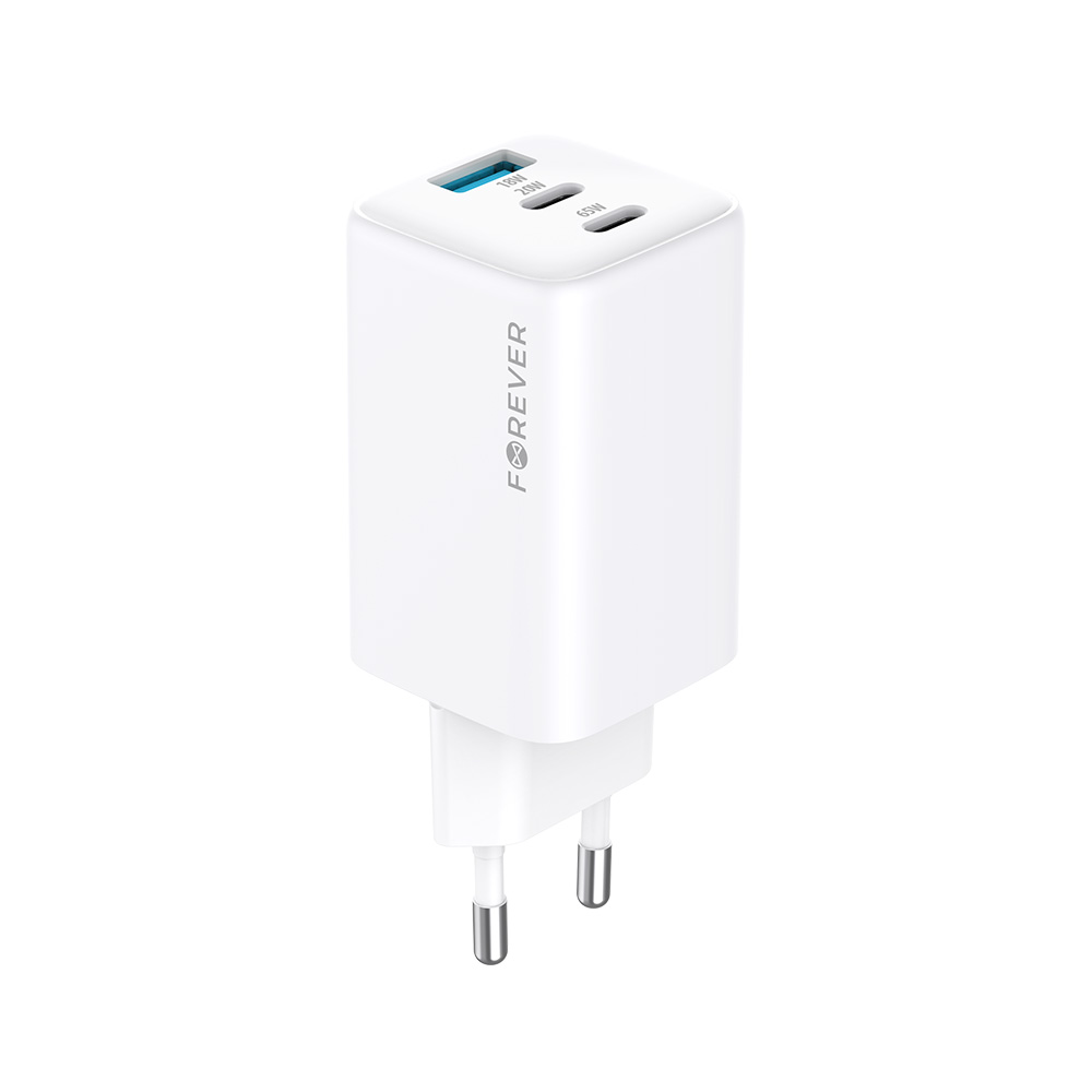 Szybka adowarka GaN 65W PD QC Forever kostka z dugim kablem 2m USB-C do telefonu 3 wejcia biaa OnePlus 7 Pro / 4