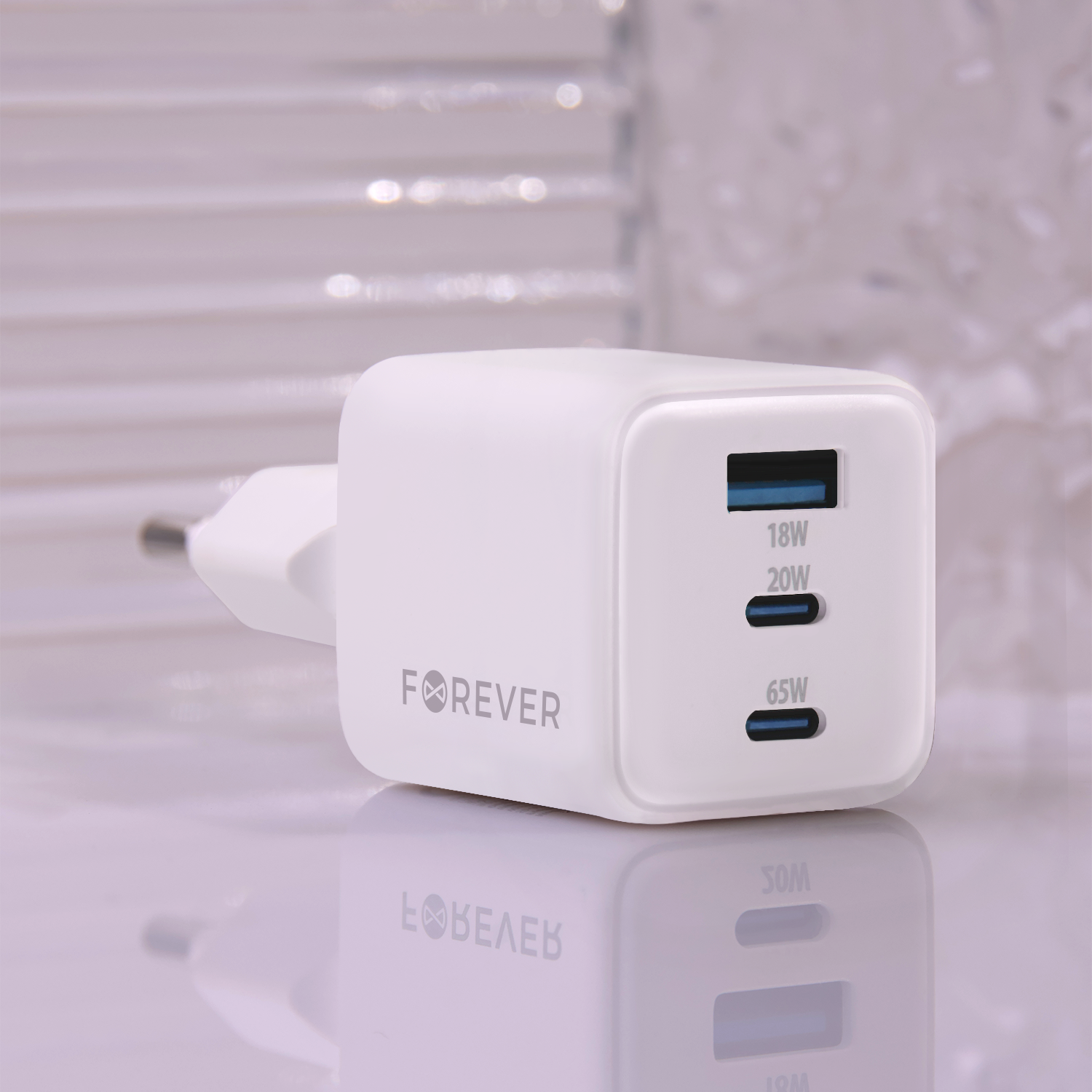 Szybka adowarka GaN 65W PD QC Forever kostka z dugim kablem 2m USB-C do telefonu 3 wejcia biaa OnePlus 7 Pro / 5