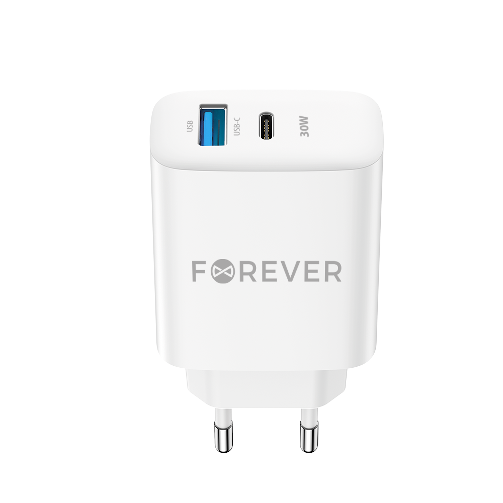 Szybka adowarka 30W PD QC Forever sama kostka bez kabla USB-C do telefonu 2 wejcia biaa Huawei P Smart Pro / 2