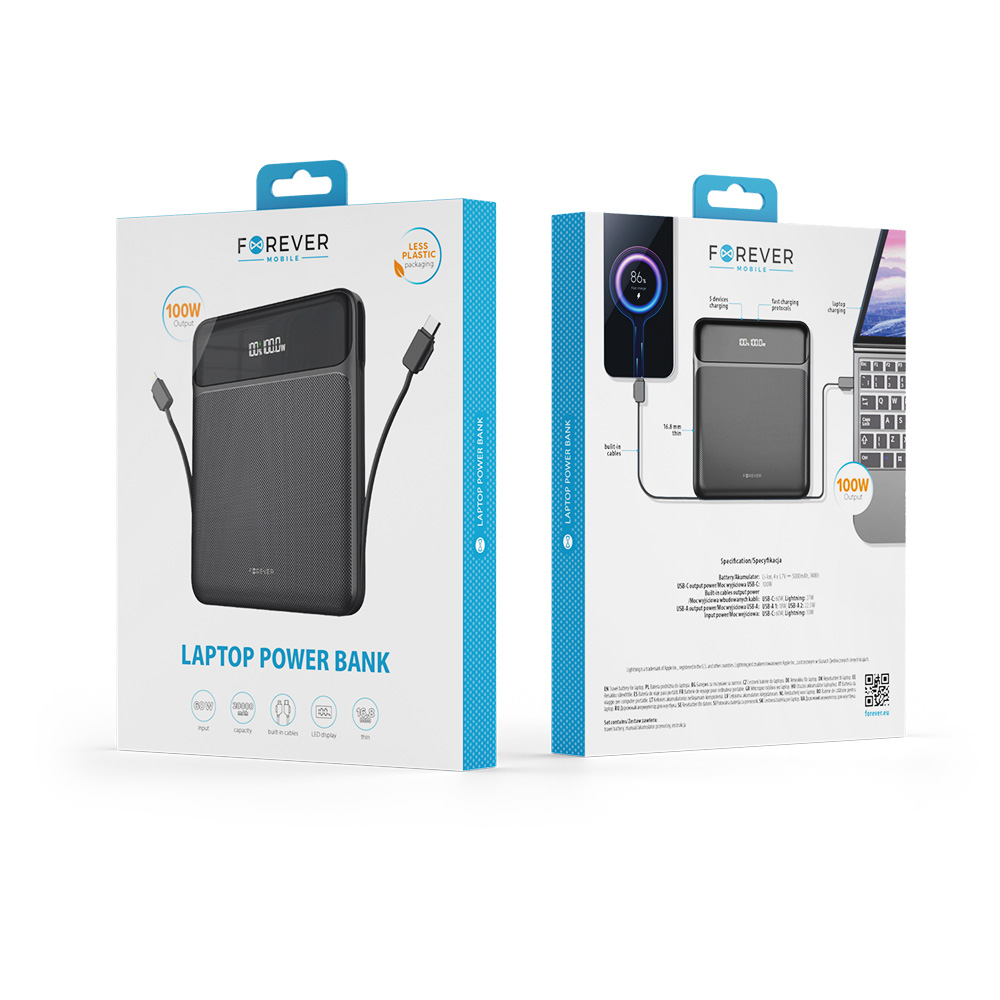 Forever power bank do laptopa TB-200 100W 20000 mAh czarny / 10