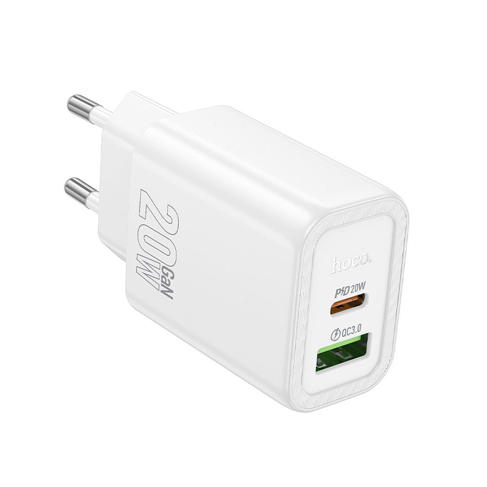 Szybka adowarka GaN 20W PD QC FCP HOCO z dugim kablem 2m USB-C do telefonu 2 wejcia biaa Huawei Honor X7 / 3