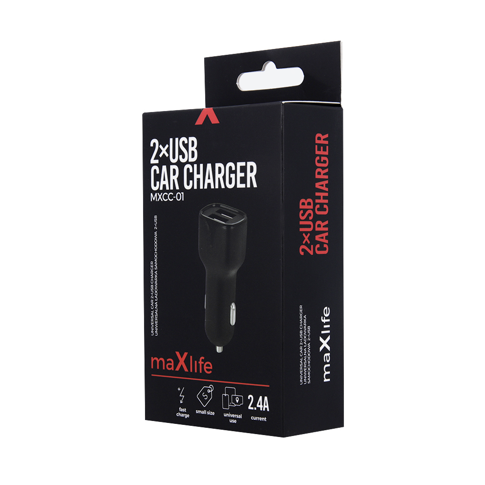 adowarka samochodowa Maxlife MXCC-01 2xUSB Fast Charge 2.4A / 2