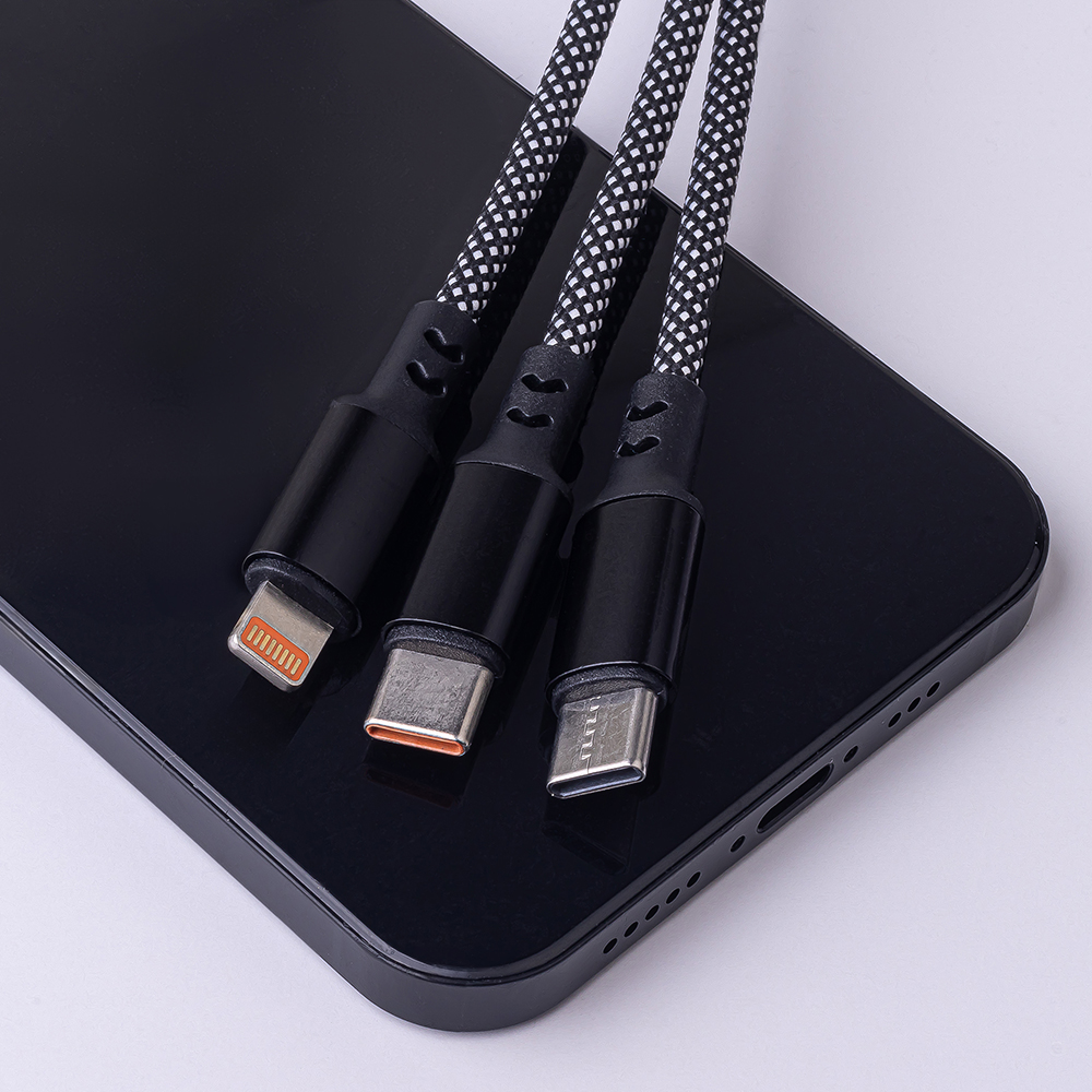 Maxlife kabel ALLin1 USB + USB-C - Lightning + 2x USB-C 1,0 m 66W czarny / 2