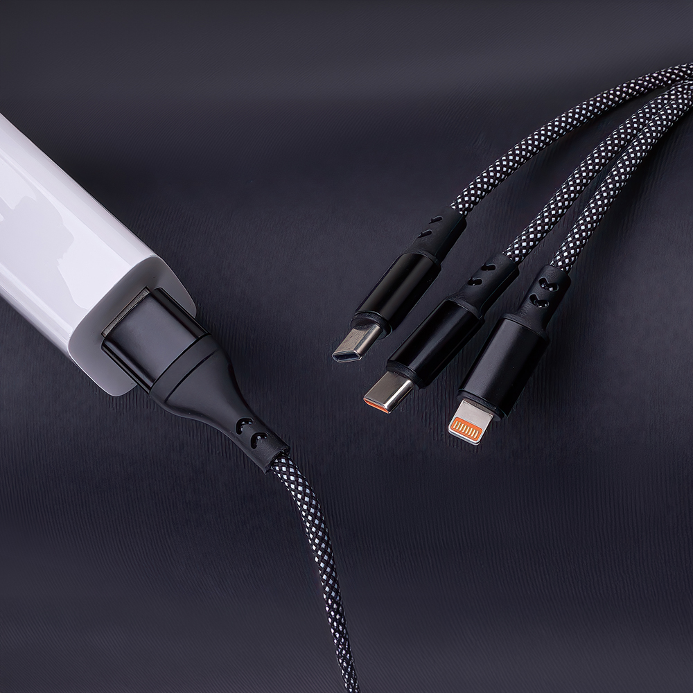 Maxlife kabel ALLin1 USB + USB-C - Lightning + 2x USB-C 1,0 m 66W czarny / 8