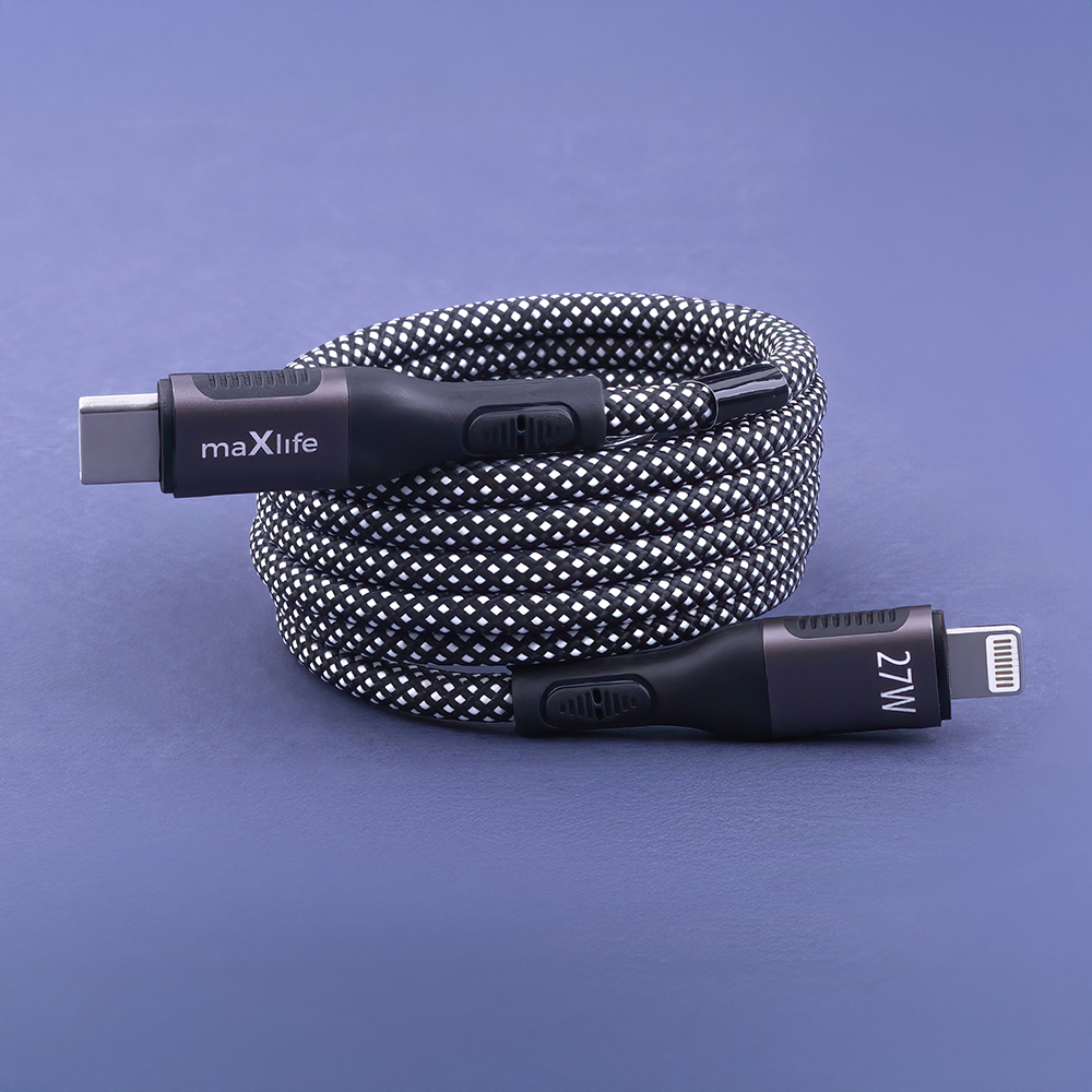 Maxlife kabel magnetyczny MXUC-11 USB-C - Lightning 1,0 m 27W czarny nylonowy / 2