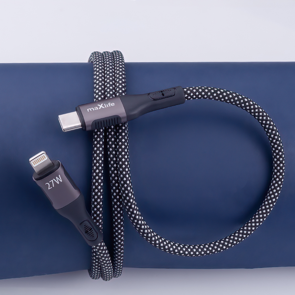 Maxlife kabel magnetyczny MXUC-11 USB-C - Lightning 1,0 m 27W czarny nylonowy / 3