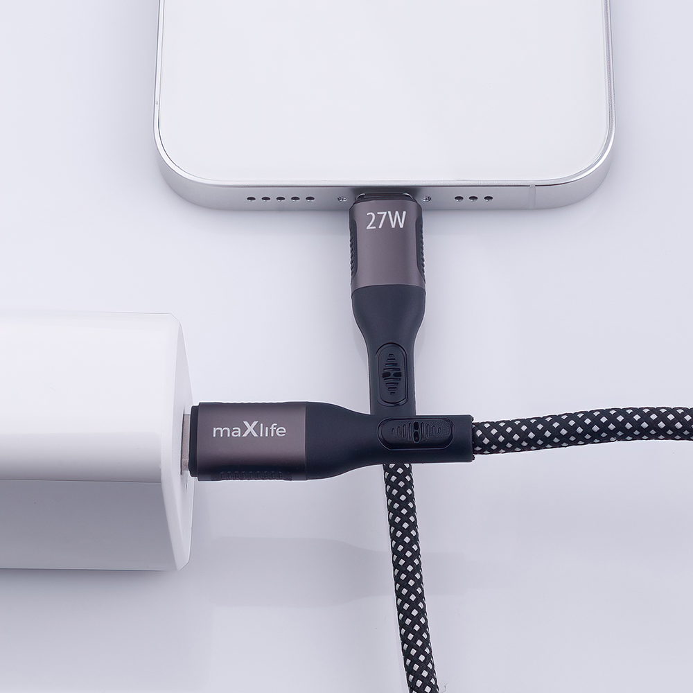 Maxlife kabel magnetyczny MXUC-11 USB-C - Lightning 1,0 m 27W czarny nylonowy / 5