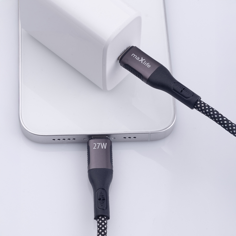 Maxlife kabel magnetyczny MXUC-11 USB-C - Lightning 1,0 m 27W czarny nylonowy / 6