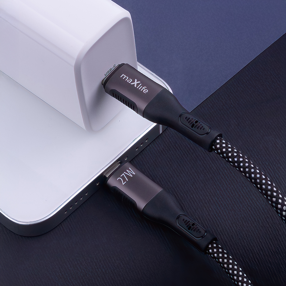 Maxlife kabel magnetyczny MXUC-11 USB-C - Lightning 1,0 m 27W czarny nylonowy / 7