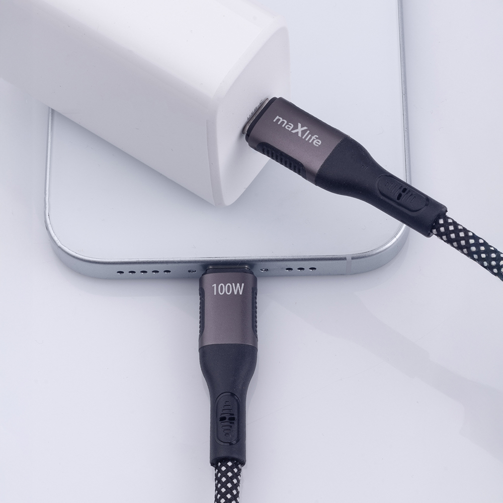 Maxlife kabel magnetyczny MXUC-11 USB-C - USB-C 1,0 m 100W czarny nylonowy / 5