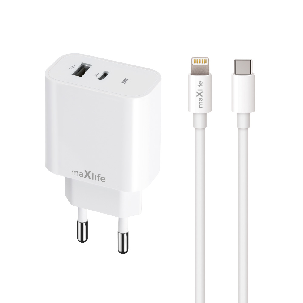 Szybka adowarka 20W z kablem do telefonu Maxlife  2 porty USB i USB-C kabel USB-C - Lightning Realme 12 Plus 5G