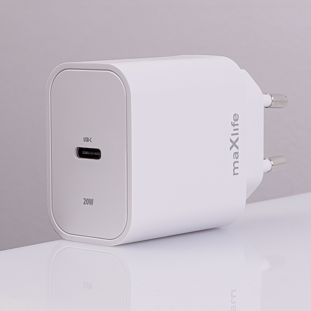 Maxlife adowarka sieciowa PD QC MXTC-06 1x USB-C 20W biaa + kabel USB-C - Lightning 20W / 2