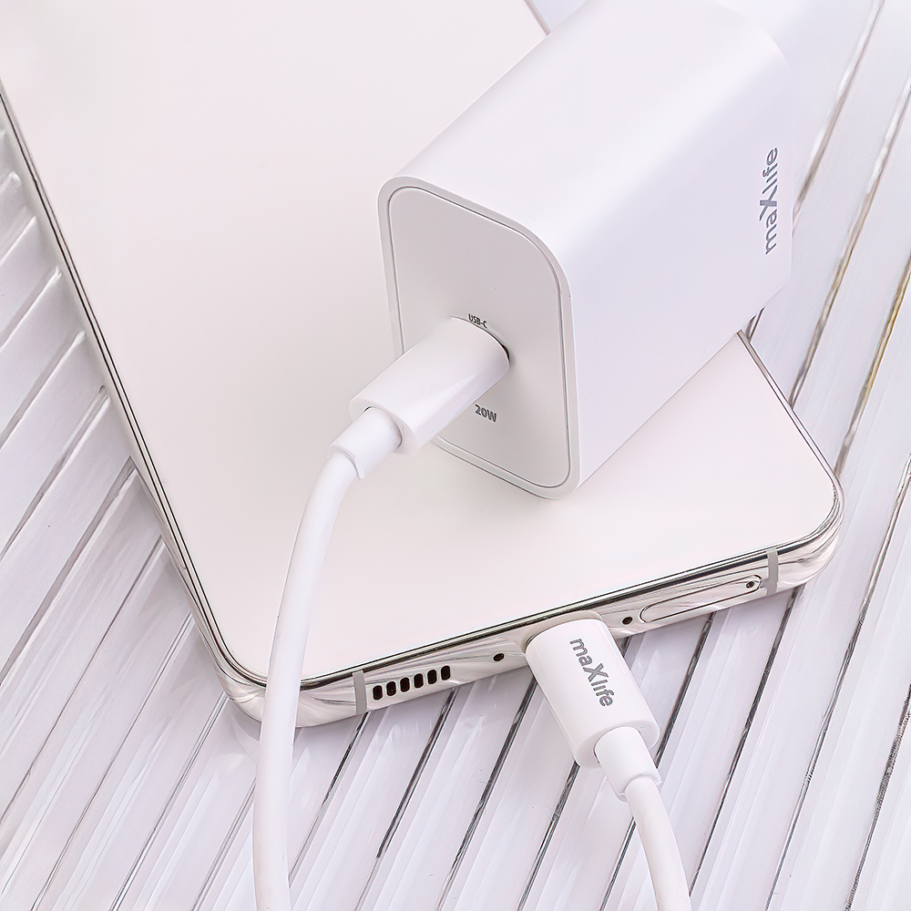 Maxlife adowarka sieciowa PD QC MXTC-06 1x USB-C 20W biaa + kabel USB-C - USB-C 20W / 4