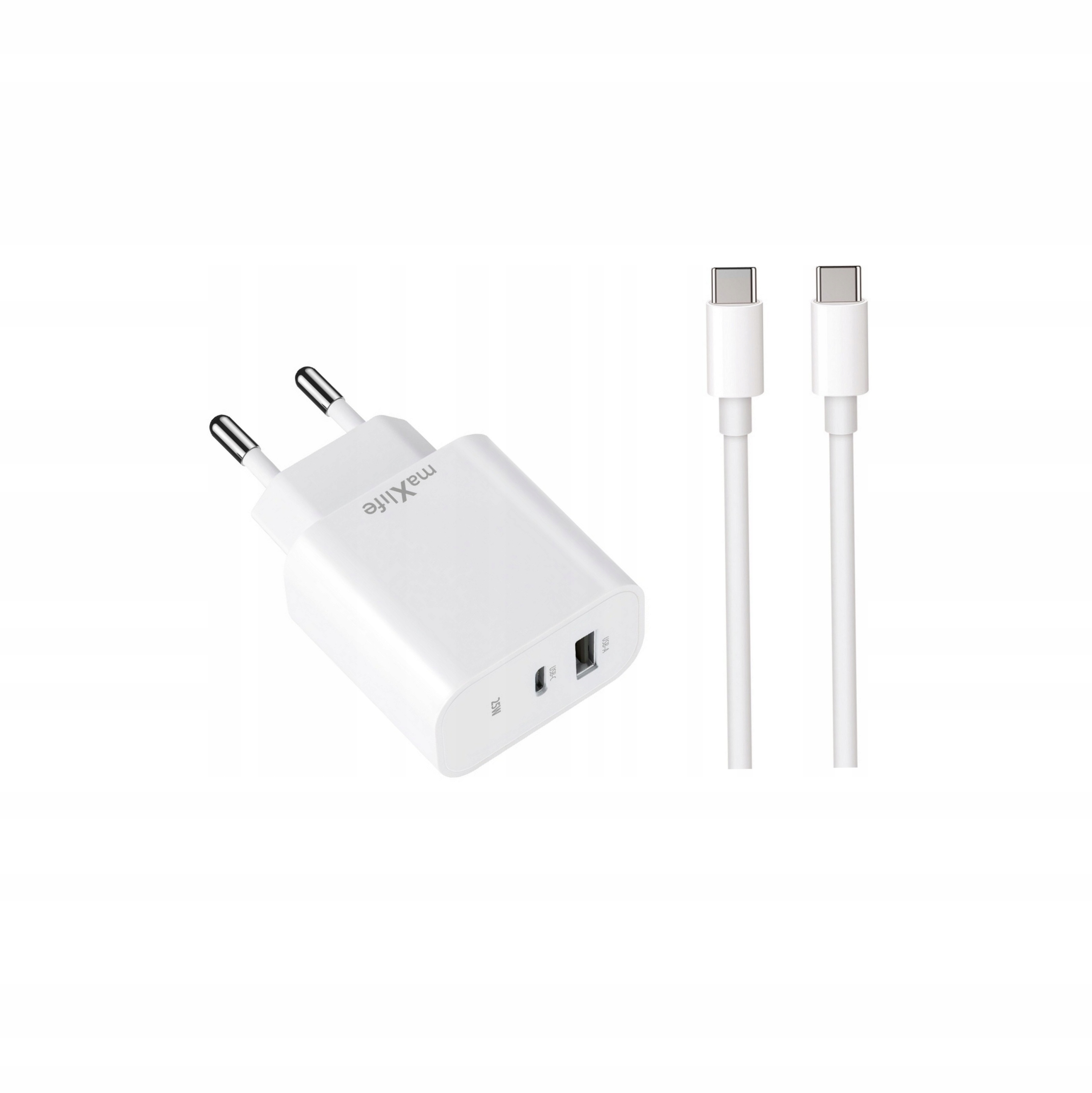 Szybka adowarka 25W Maxlife 2 wejcia USB-A i USB-C z kablem 1m do telefonu Samsung Galaxy A03