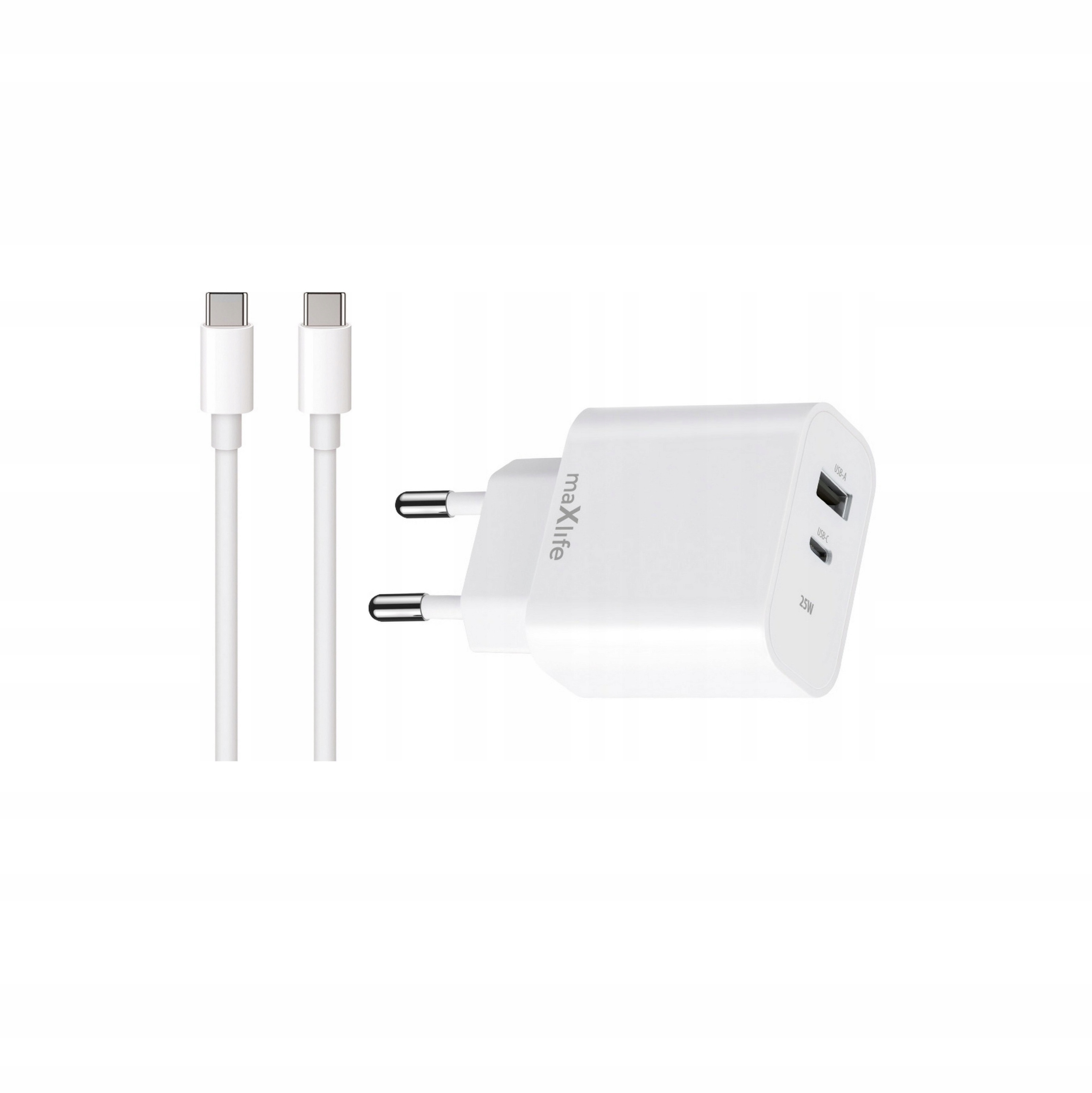 Szybka adowarka 25W Maxlife 2 wejcia USB-A i USB-C z dugim kablem 2m do telefonu Uniwersalne Galaxy A55 / 2