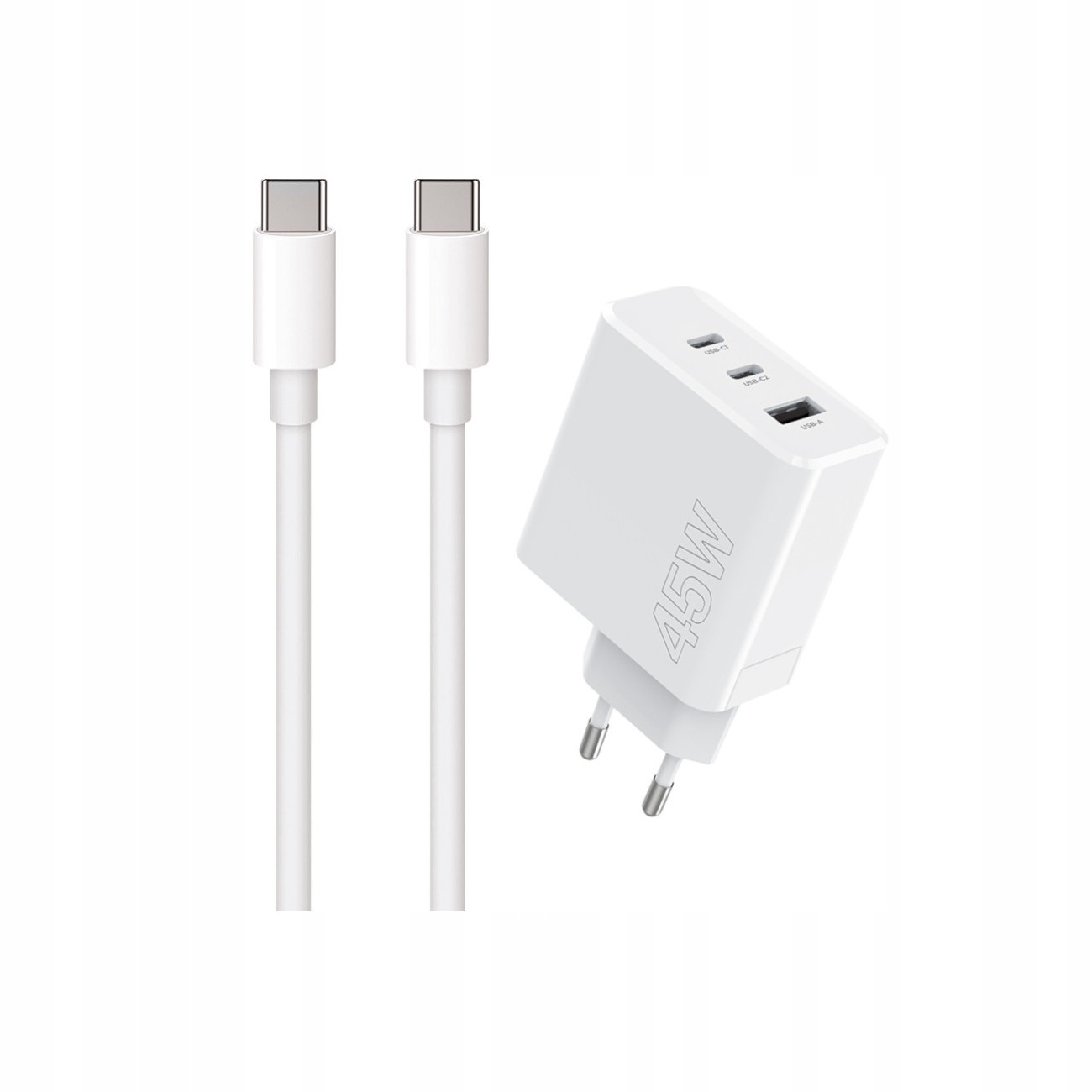 Szybka adowarka 45W Maxlife 3 wejcia USB-A i USB-C z kablem 1m do telefonu biaa Samsung Galaxy S24 Ultra / 2