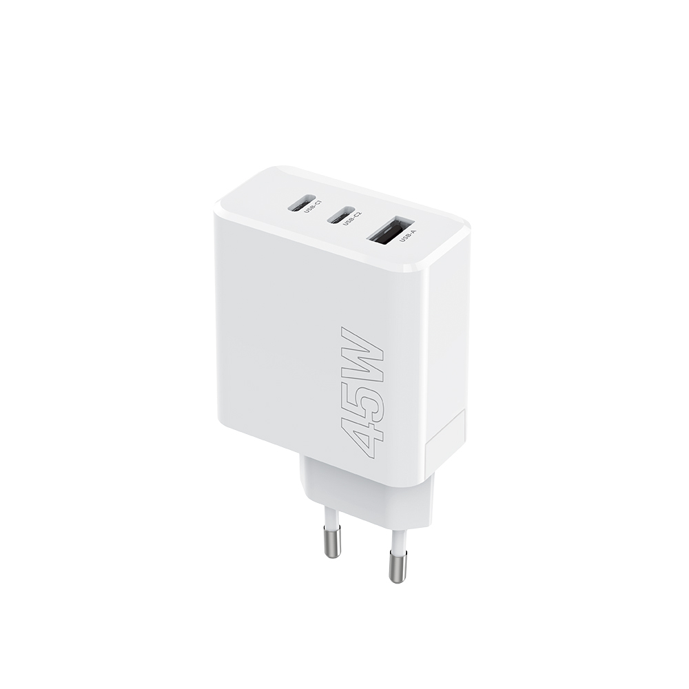 Szybka adowarka 45W Maxlife 3 wejcia USB-A i USB-C z kablem 1m do telefonu biaa Samsung Galaxy S24 Ultra / 3