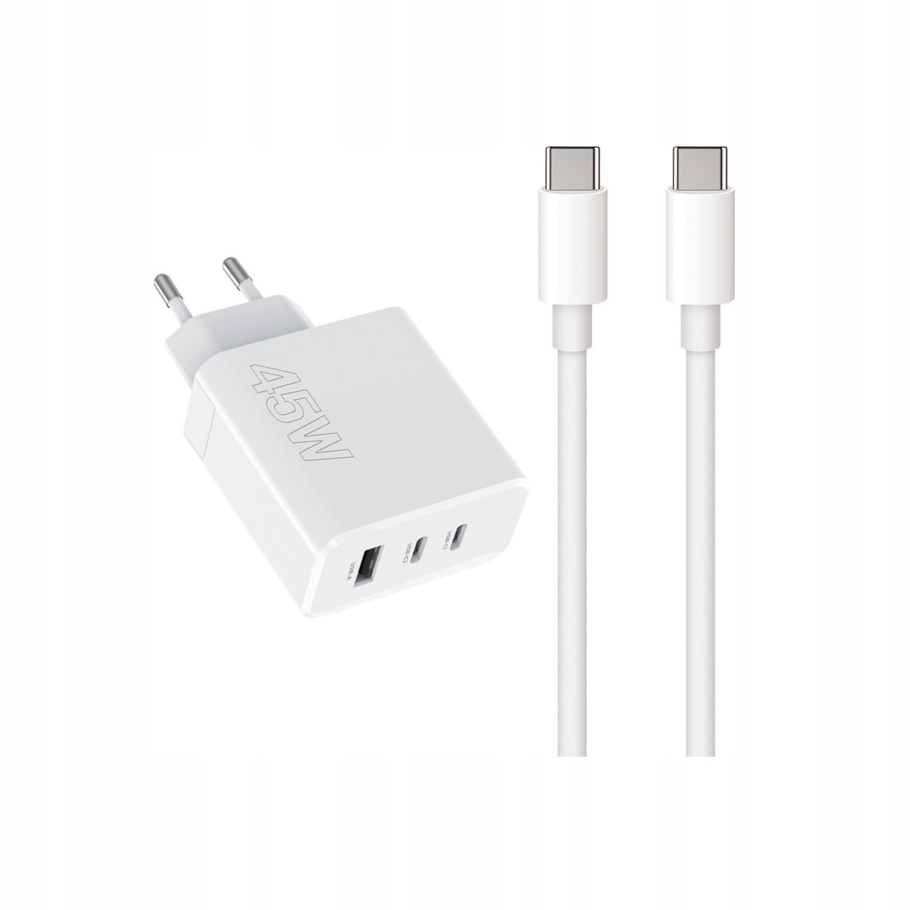 Szybka adowarka 45W Maxlife 3 wejcia USB-A i USB-C z dugim kablem 2m do telefonu biaa Samsung Galaxy S24 Ultra