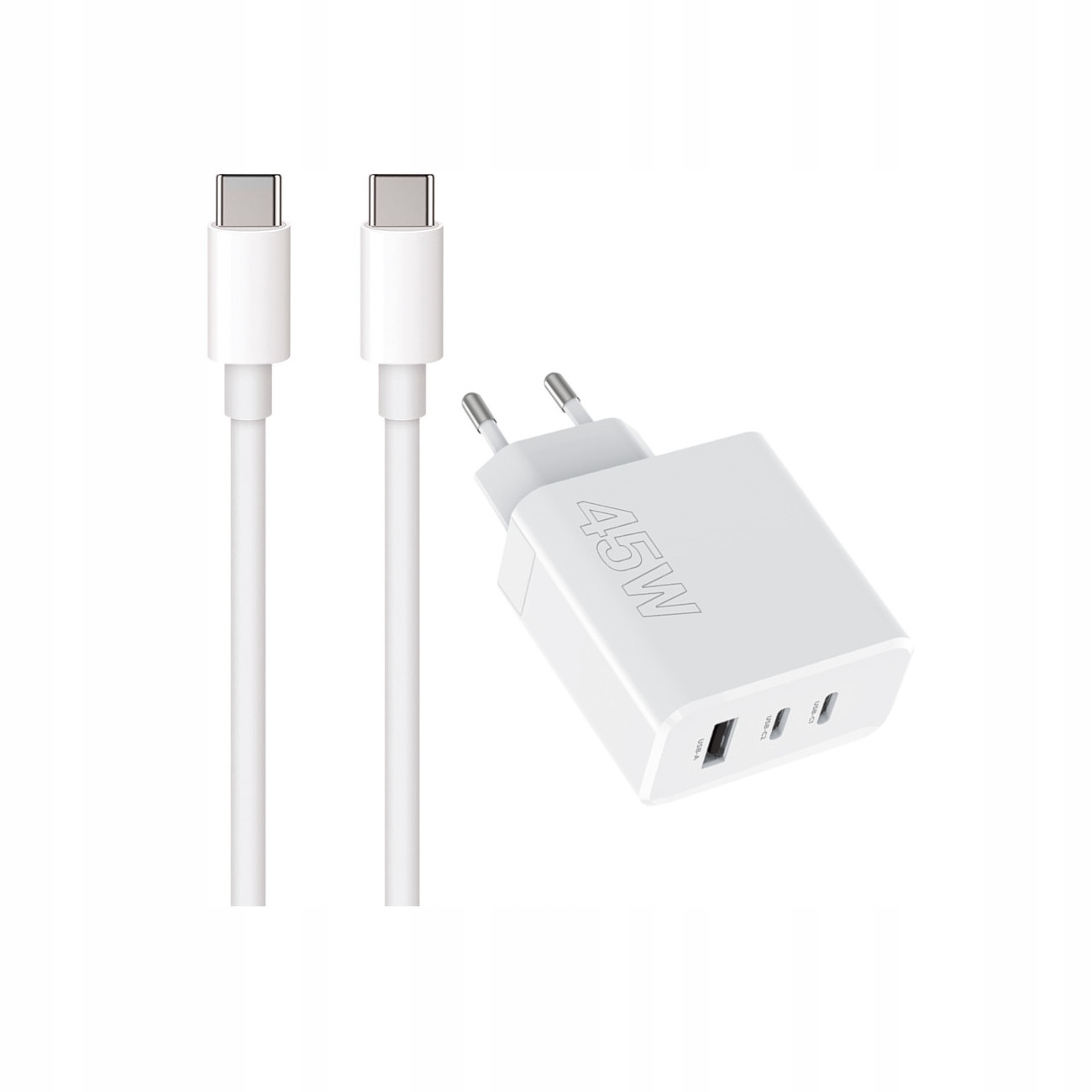 Szybka adowarka 45W Maxlife 3 wejcia USB-A i USB-C z dugim kablem 2m do telefonu biaa Samsung Galaxy S24 Ultra / 2