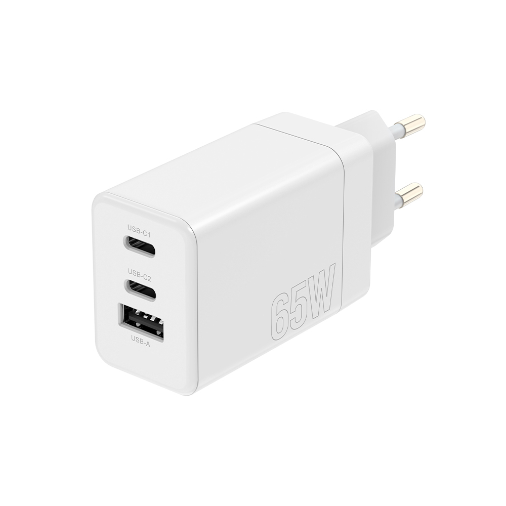 Szybka adowarka 65W Maxlife sama kostka bez kabla USB-C do telefonu 3 wejcia biaa myPhone Hammer Boost / 4