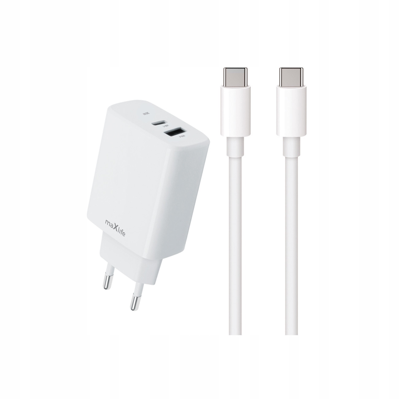 Szybka adowarka 30W Maxlife 2 wejcia USB-A i USB-C z dugim kablem 2m do telefonu Oppo A40