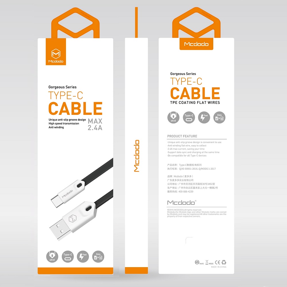 Mcdodo kabel USB Gorgeous typ-C czarny 1m 2,4A CA-4881 / 7