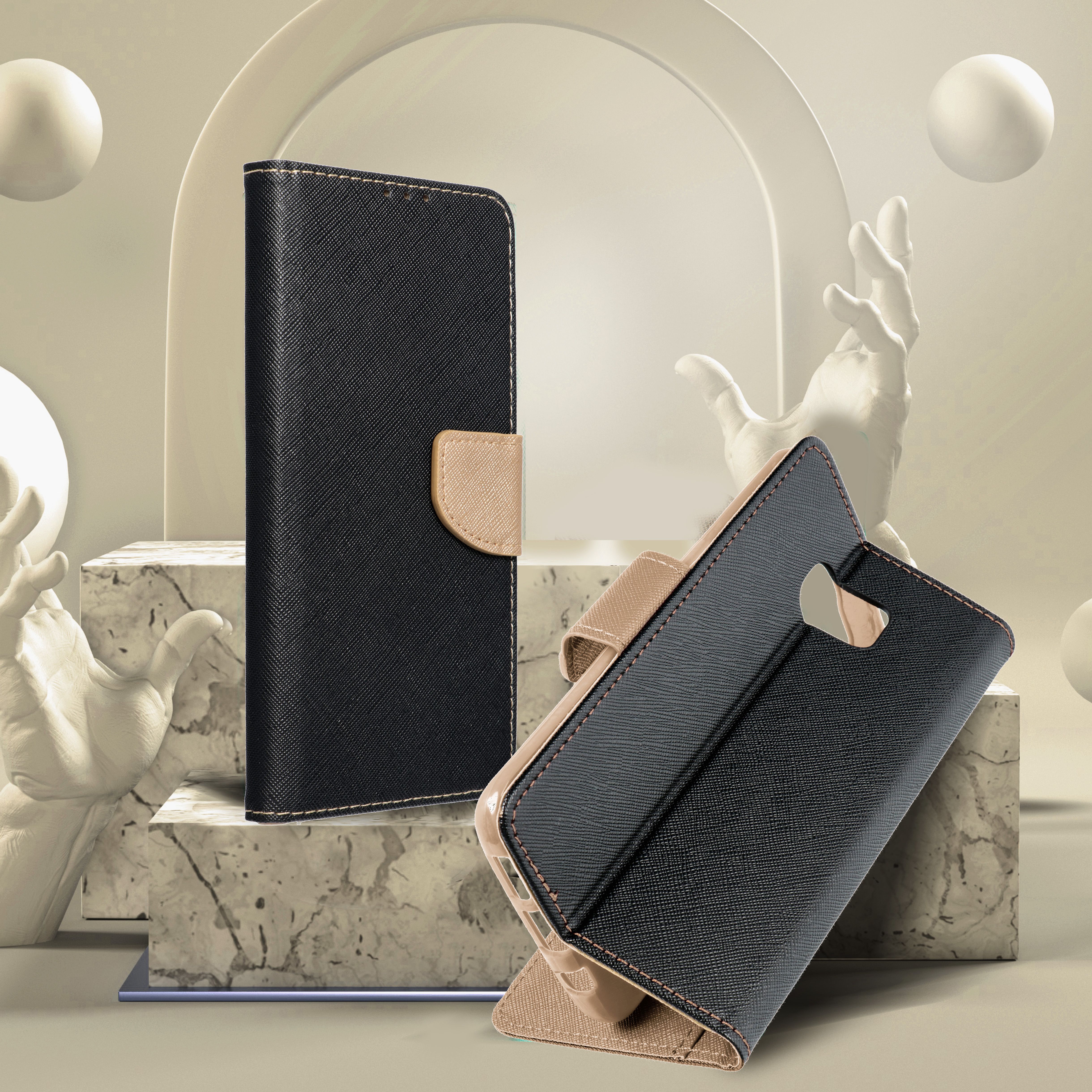 Etui zamykane z klapk i magnesem Fancy Book czarno-zoty Samsung Galaxy A41 / 6