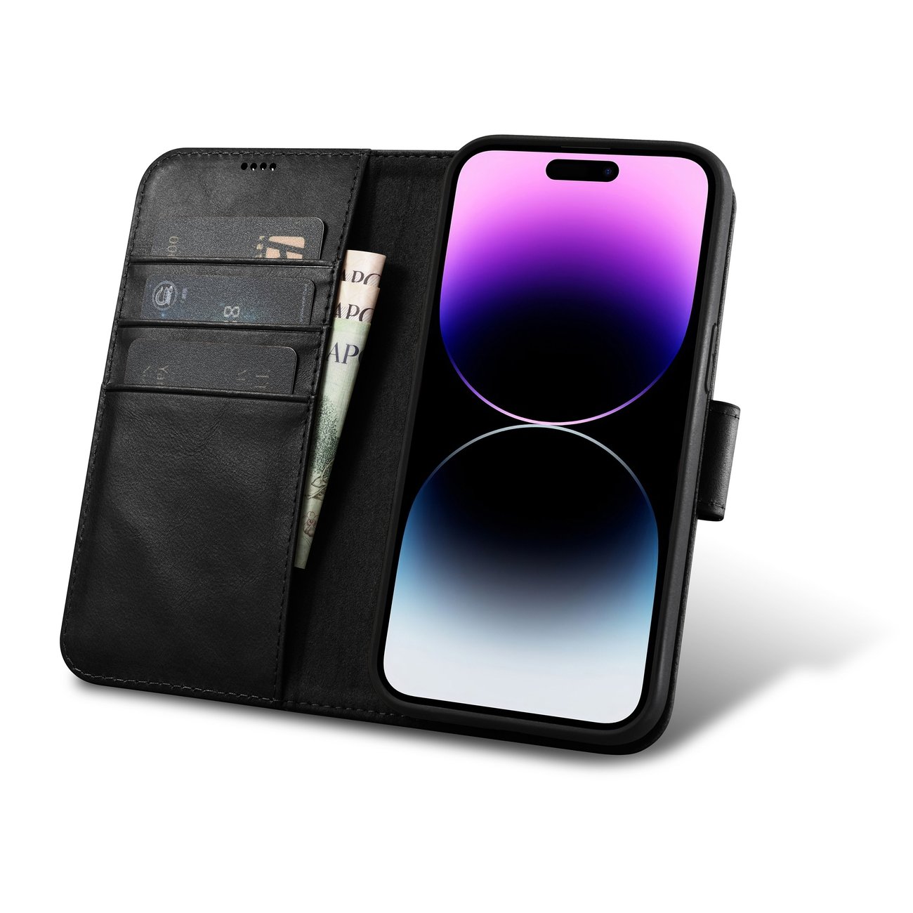 Pokrowiec iCarer Oil Wax Wallet Case 2in1 czarny Apple iPhone 14 Pro / 2