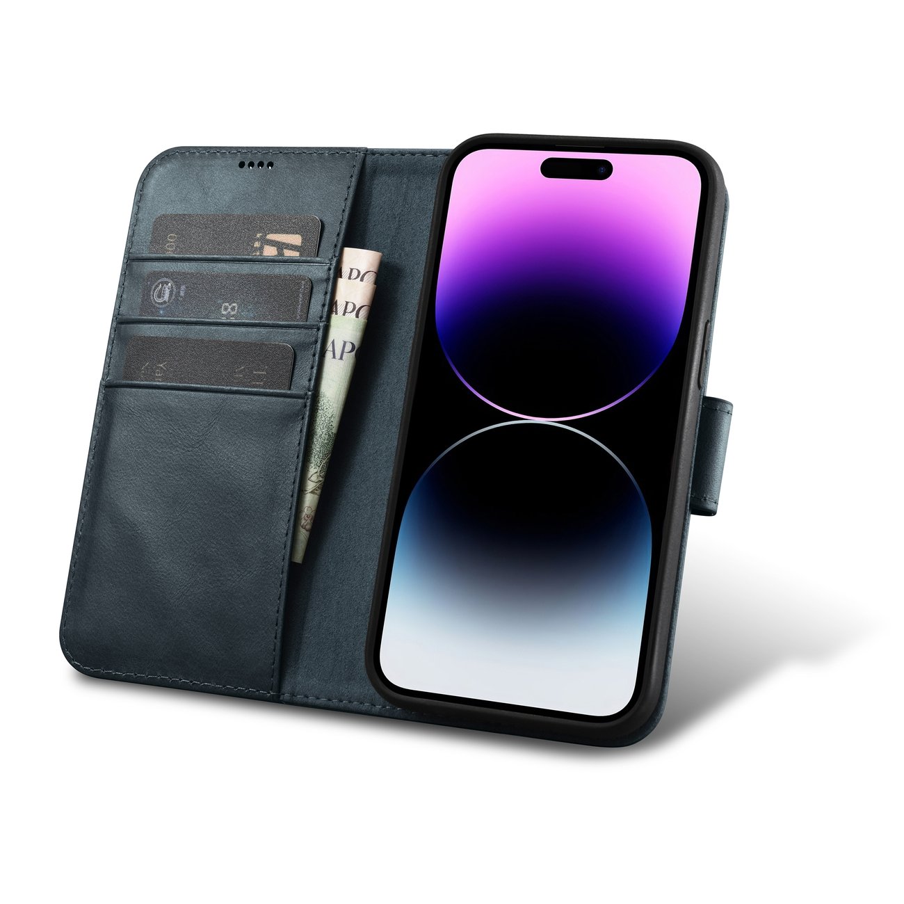 Pokrowiec iCarer Oil Wax Wallet Case 2in1 niebieski Apple iPhone 14 Pro / 2