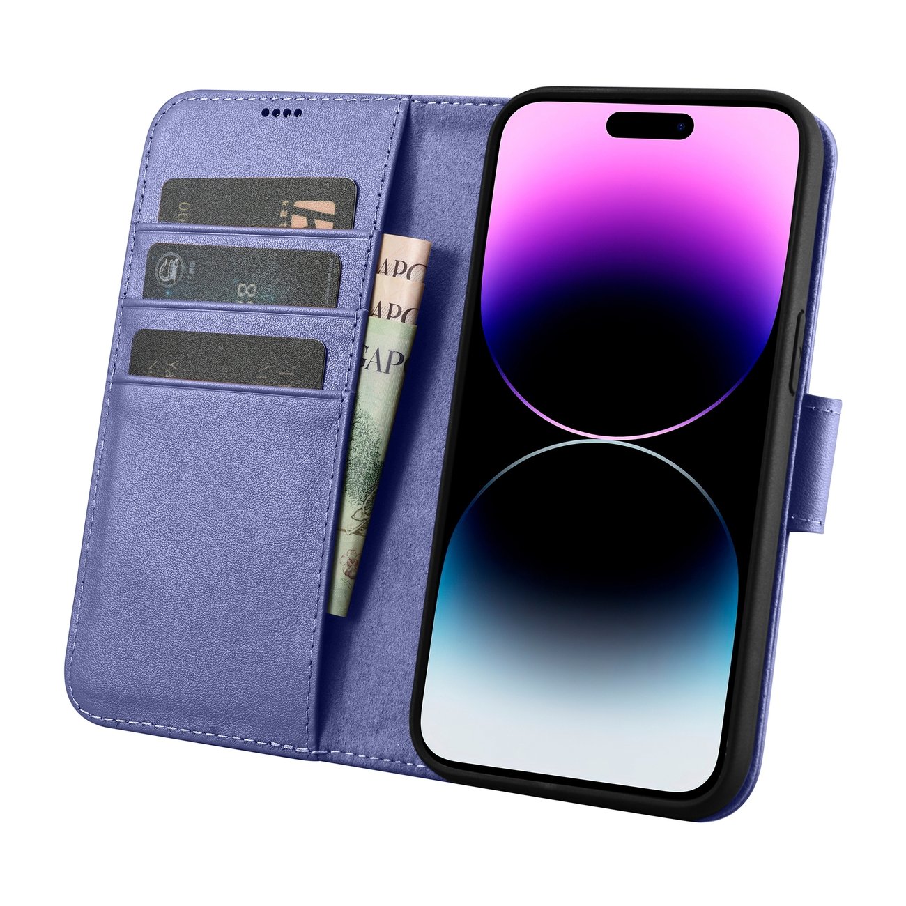 Pokrowiec iCarer Wallet Case 2in1 jasnofioletowy Apple iPhone 14 Pro Max / 3