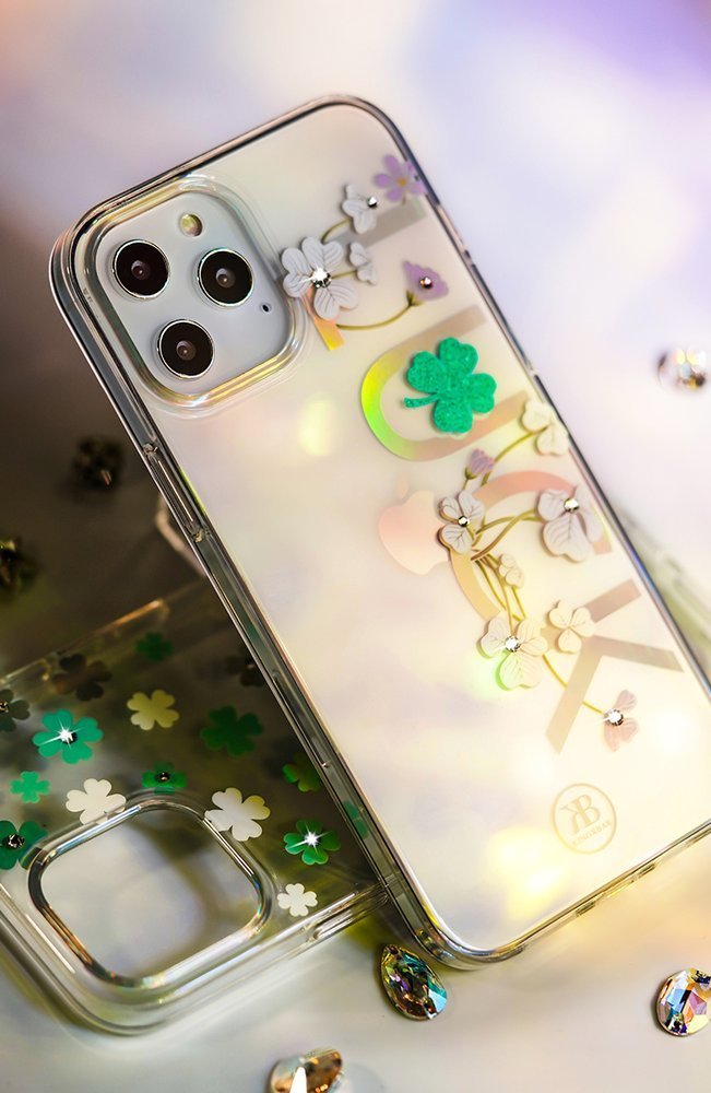 Pokrowiec Kingxbar Lucky Series z krysztaami Swarovskiego wzr Clover Apple iPhone 12 Pro / 6