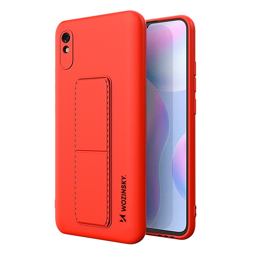 Pokrowiec silikonowy Wozinsky Kickstand Case czerwony Xiaomi Redmi Note 9S