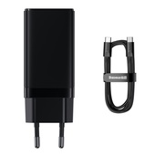 Baseus adowarka sieciowa GaN3 Pro PD 65W 2x USB-C 1x USB czarna + kabel USB-C - USB-C