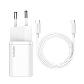 Baseus adowarka sieciowa Super Si PD 25W 1x USB-C biaa + kabel USB-C - USB-C