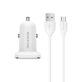 Borofone adowarka samochodowa BZ12 Lasting 2USB 2,4A z kablem micro biaa