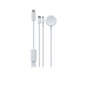 Devia kabel 3w1 Smart EA520 USB-C - USB-C + Lightning biay z adowark indukcyjn magnetyczn do Apple Watch