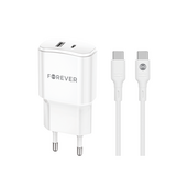 Forever adowarka sieciowa PD QC TC-01-20AC 1x USB-C 1x USB 20W biaa + kabel USB-C - USB-C 20W