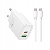 HOCO adowarka sieciowa PD QC3.0 3A 30W N63 1xUSB 1xUSB-C z kablem USB-C Maxlife 2m 60W biaa