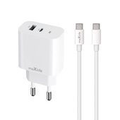 Maxlife adowarka sieciowa PD QC MXTC-06 1x USB-C 1x USB 30W biaa + kabel USB-C - USB-C 20W