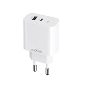 Szybka adowarka 25W Maxlife kostka bez kabla USB-C do telefonu 2 wejcia biaa do Samsung A31