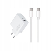 Maxlife adowarka sieciowa PD QC MXTC-07-45AC 45W 2 wejcia USB-A i USB-C z kablem 60W 1m biaa