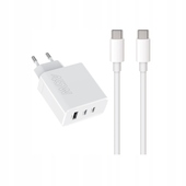 Szybka adowarka 45W Maxlife 3 wejcia USB-A i USB-C z dugim kablem 2m do telefonu biaa do Xiaomi Mi 10 Lite 5G